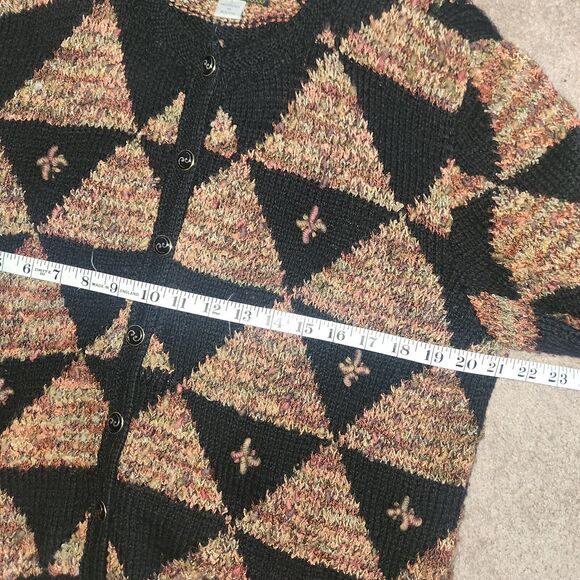 VTG SOUTH WOOL Hand Knit Bolivia Sweater Black Colorful Geo Cardigan Buttons L - Picture 5 of 6